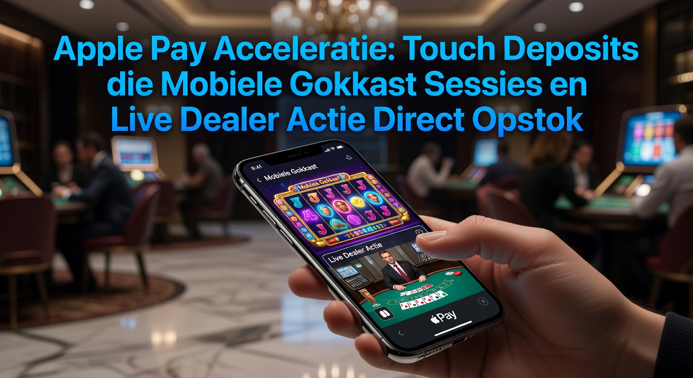Grafiek met groeicijfers van Apple Pay transacties in iGaming, naast een live dealer blackjack tafel op een mobiel scherm met succesvolle deposit-melding