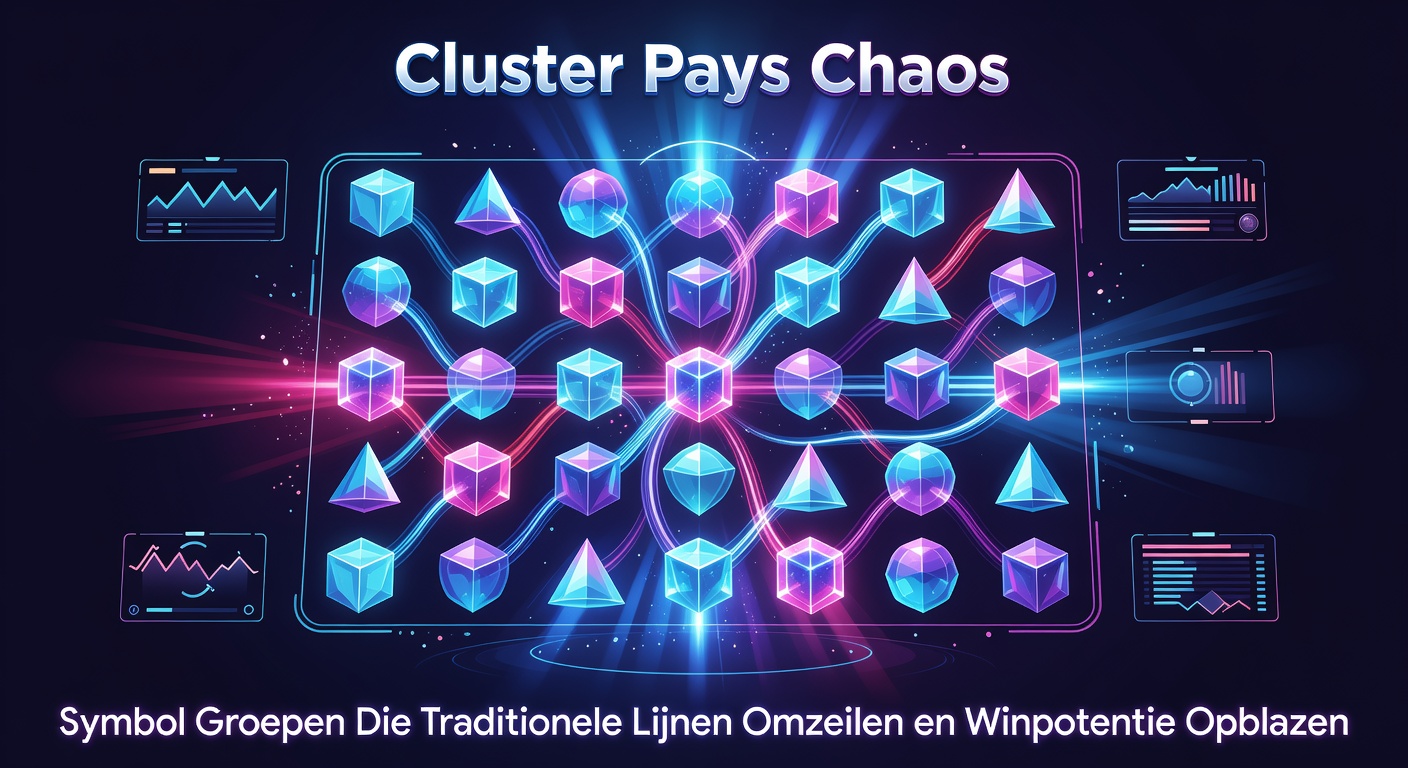 Dynamische weergave van meerdere overlappende clusters in een cluster pays-slot, met vallende symbolen en exploderende multipliers die de winpotentie illustreren