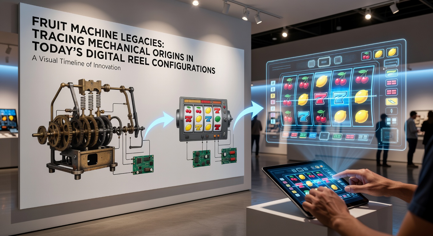 Digitale reelconfiguratie met fruitmotieven die mechanische ontwerpen nabootsen
