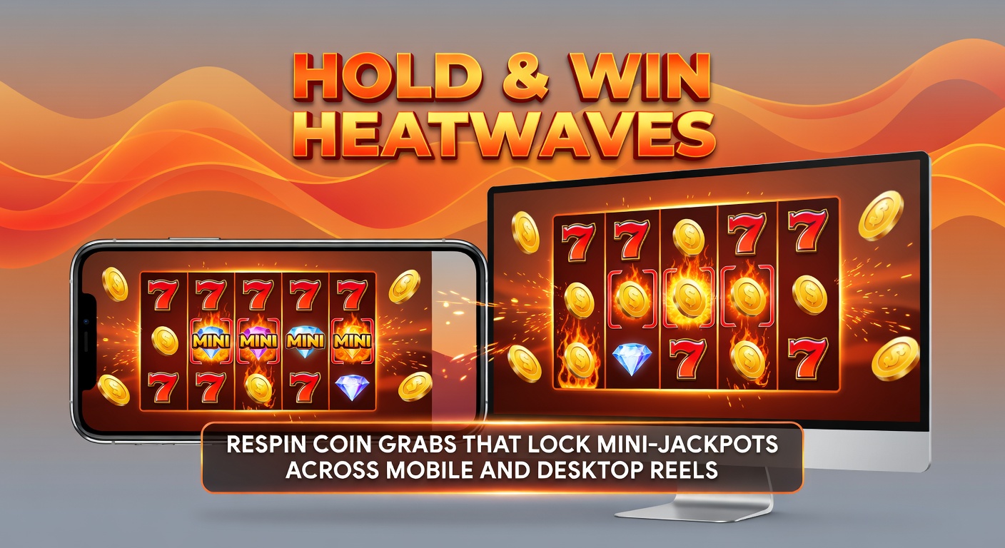 Schermafbeelding van een Hold & Win Heatwaves respin-functie met gloeiende coins en mini-jackpot symbolen die op de reels vastklikken tijdens een intense bonusronde