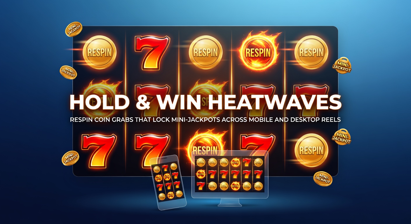 Dynamische close-up van coin grabs in een Hold & Win Heatwaves bonus, met mini-jackpot die oplicht en vastklikt te midden van respinnende reels op een mobiel scherm