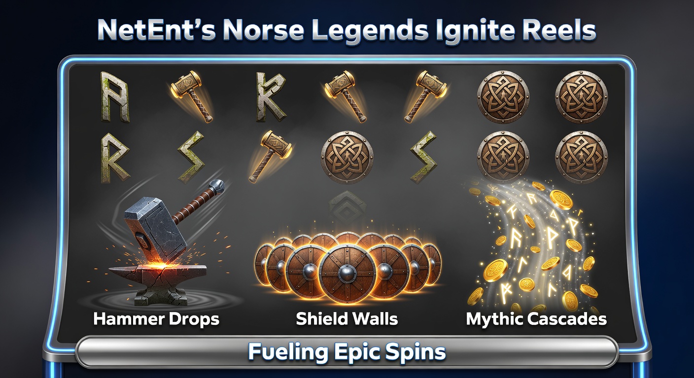 NetEnt Norse Legends Ignite Reels: Thor's hamer valt neer op de reels met gloeiende runen en mythologische symbolen die cascaden activeren