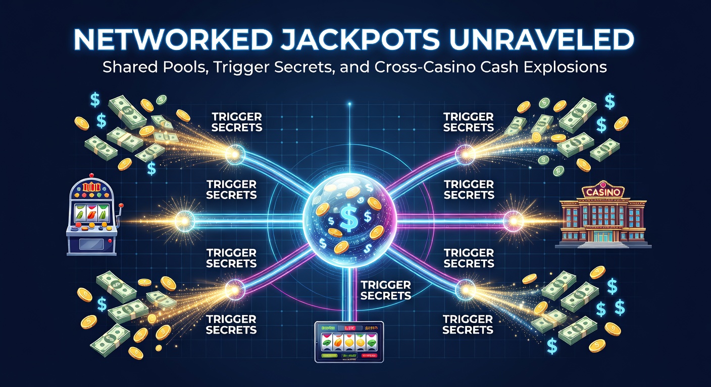 Grafische weergave van een netwerkjackpot die groeit over meerdere casino's met explosieve uitbetaling