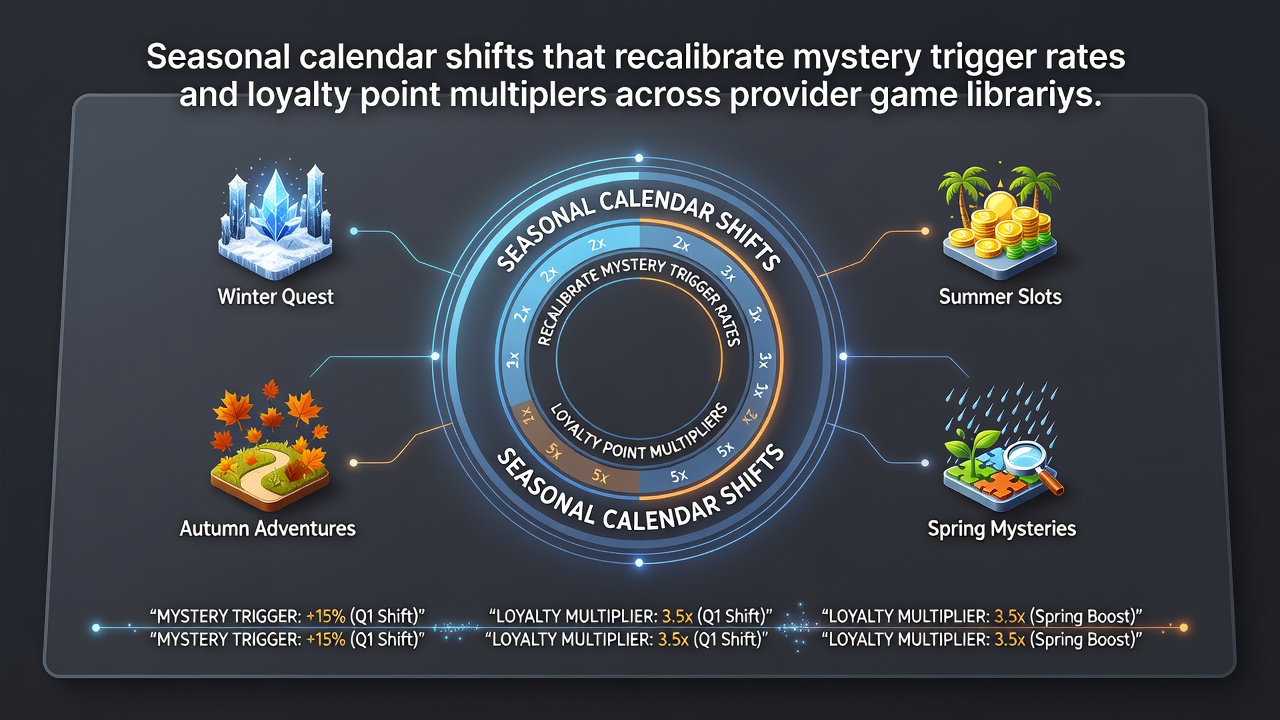 Seizoensgebonden aanpassingen in gokkastenbibliotheken tonen kalender shifts die mystery trigger rates en multipliers beïnvloeden